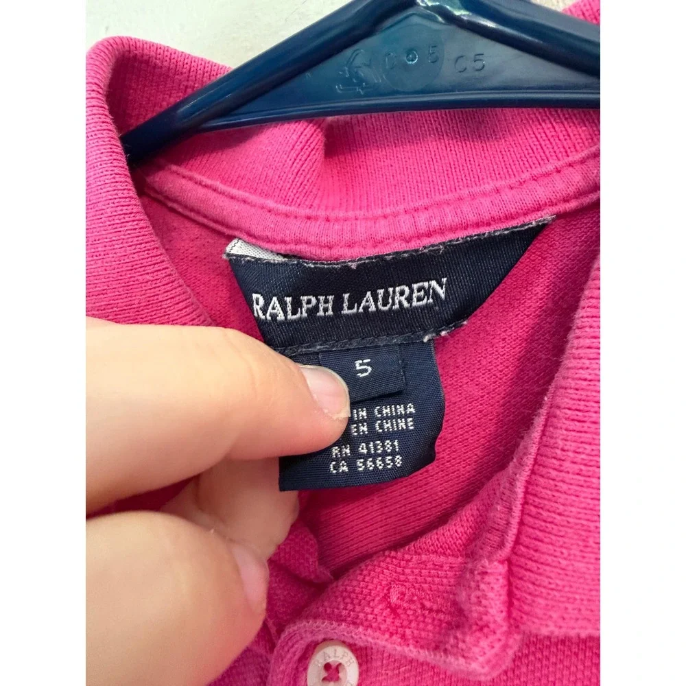 Ralph Lauren Kids Pink Ruffle Polo Dress Navy Pony Size 5